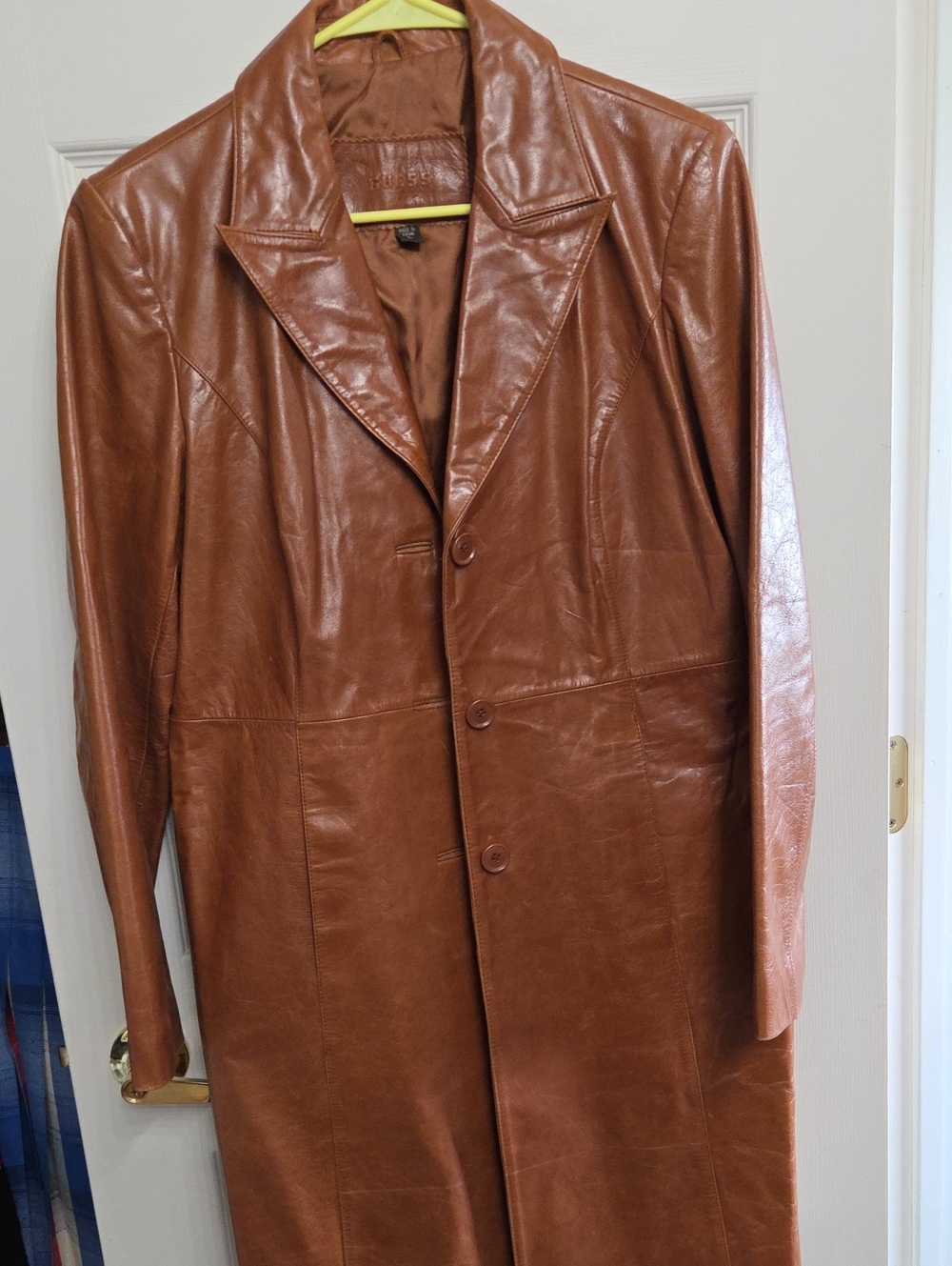 Vintage Guess Womens Cognac Leather Long Coat